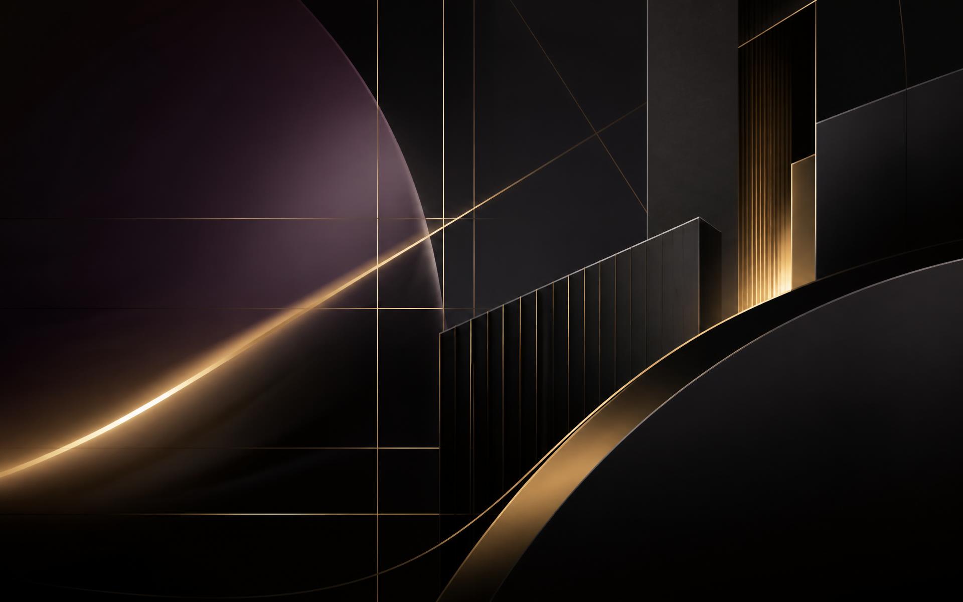 Abstract architectural forms lit with champagne gold light